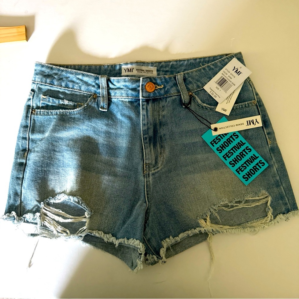 YMI Cutoff Jean Shorts Distressed Festival Bootie Sz 7